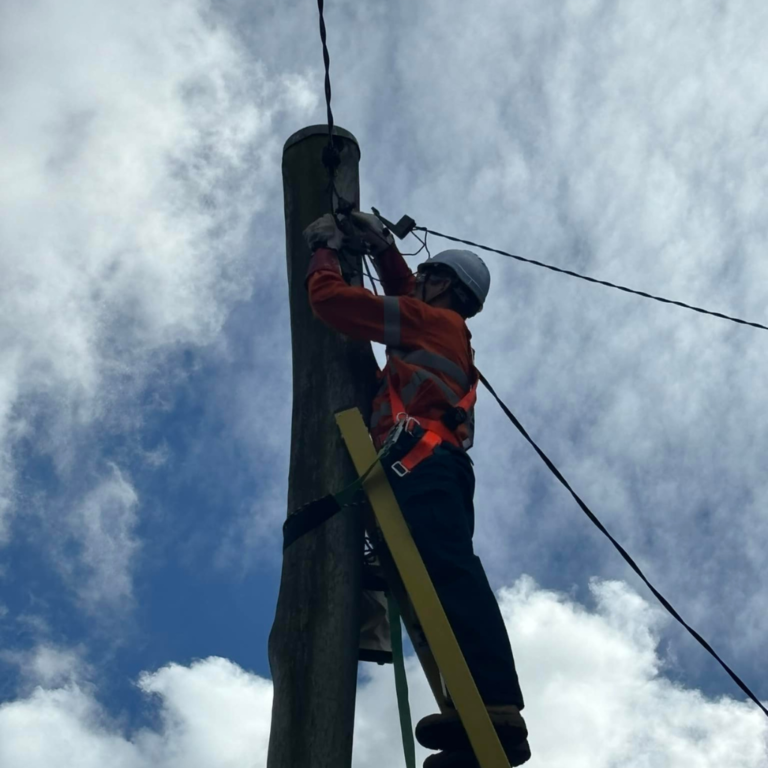 An Eddy Cullen emergency electrician conducting a power pole repair